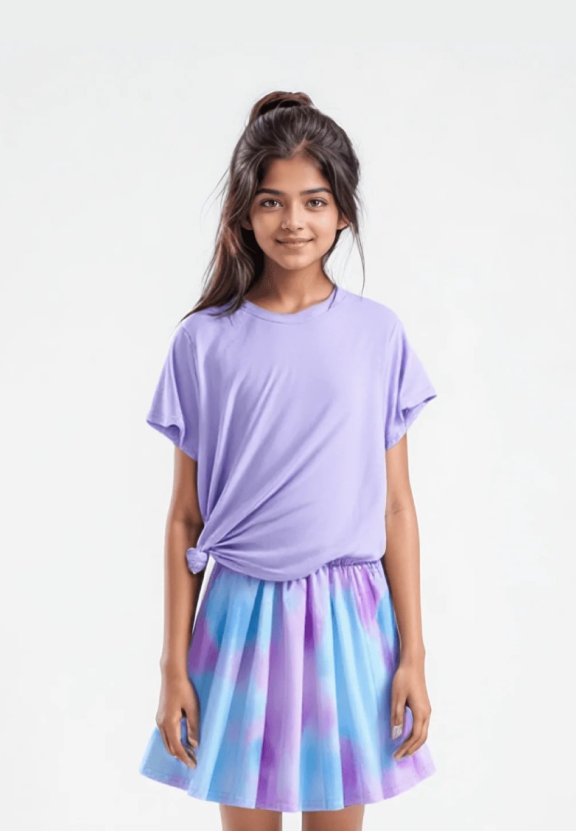 Knotted Top with Rainbow sports skirt