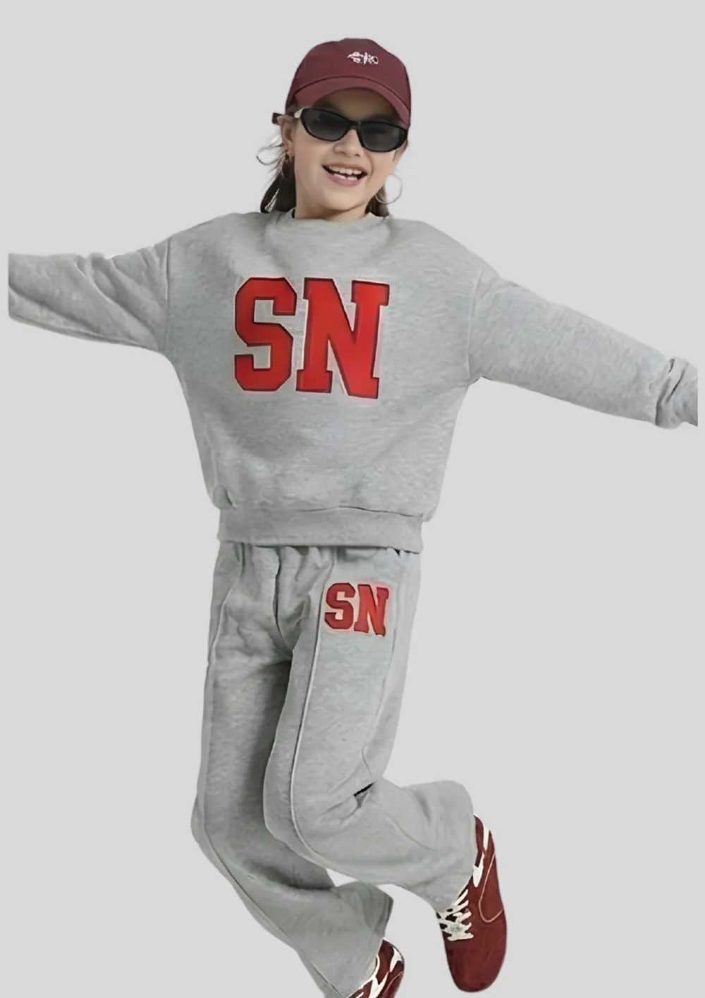 Kids SN Varsity Co-ord Set – Grey & Red