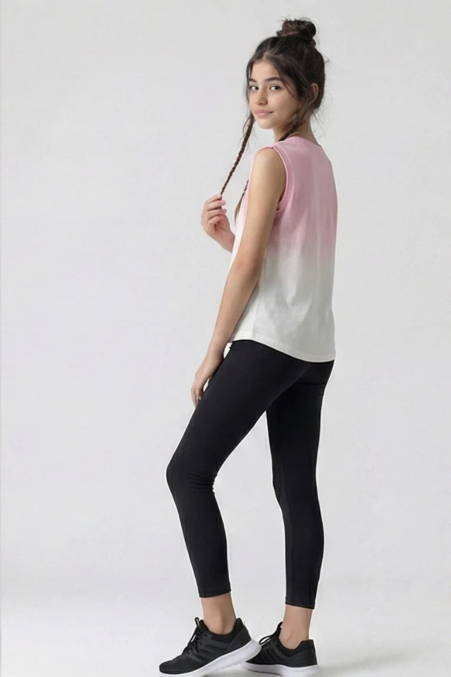 Girls Sleeveless Ombre Tank Top – Pink & White Gradient Athletic Tee