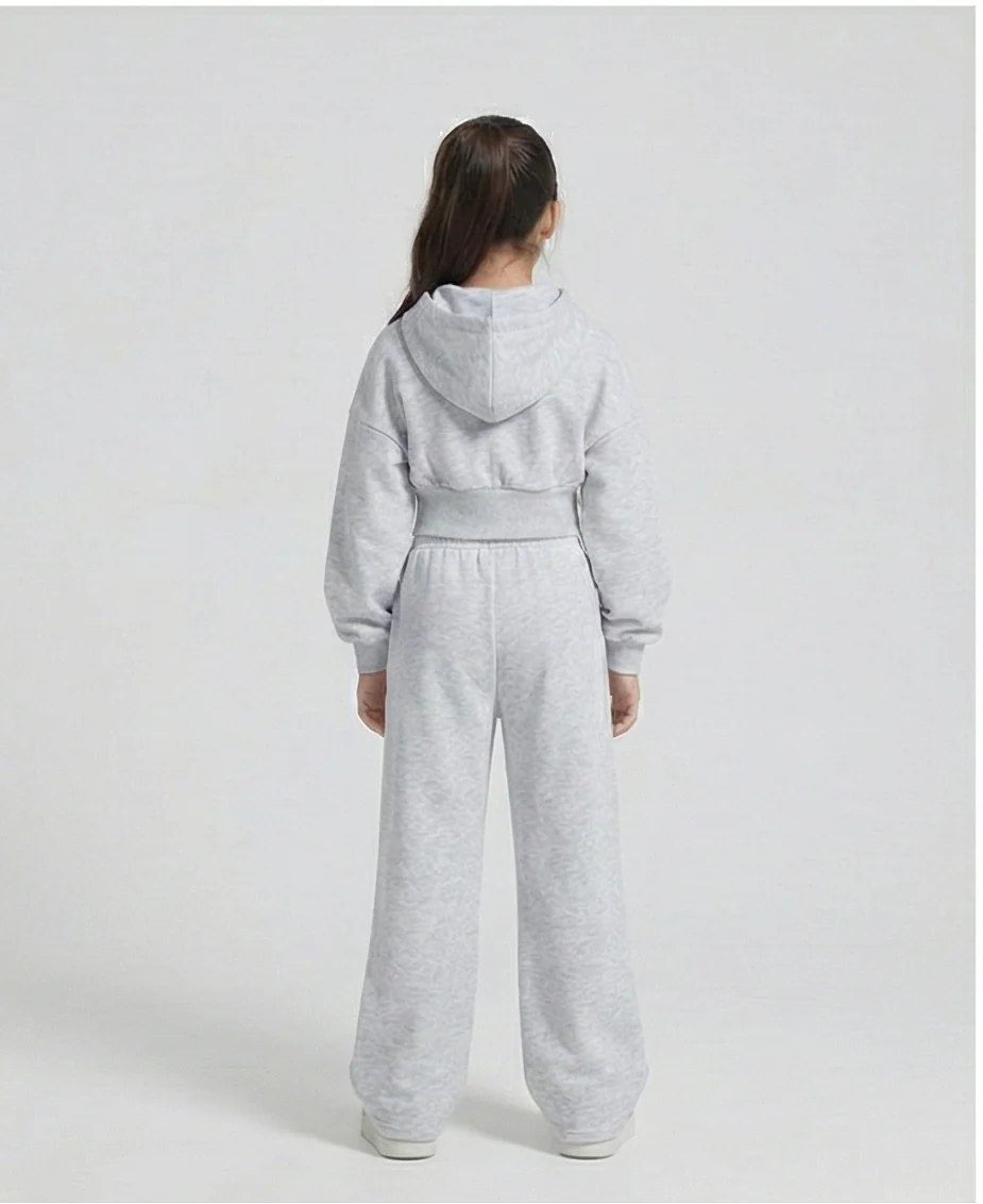 Premium Cropped Hoodie & Wide-Leg Jogger Set – Light Grey
